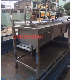 Chậu rửa 3 học và kệ inox tấm