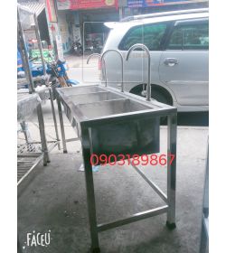 Chậu rửa 3 học và kệ inox tấm