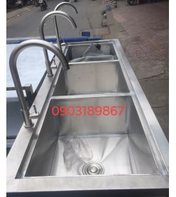 Chậu rửa 3 học và kệ inox tấm