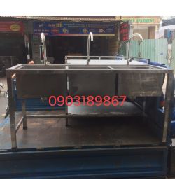 Chậu rửa 3 học và kệ inox tấm